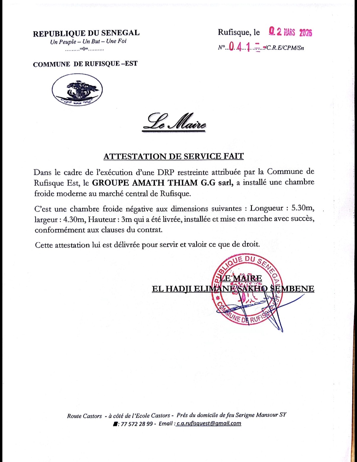 Installation d’une chambre froide moderne au marché central de Rufisque